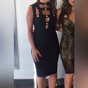 House of CB Black Cutout Midi Dress with Gold Buttons